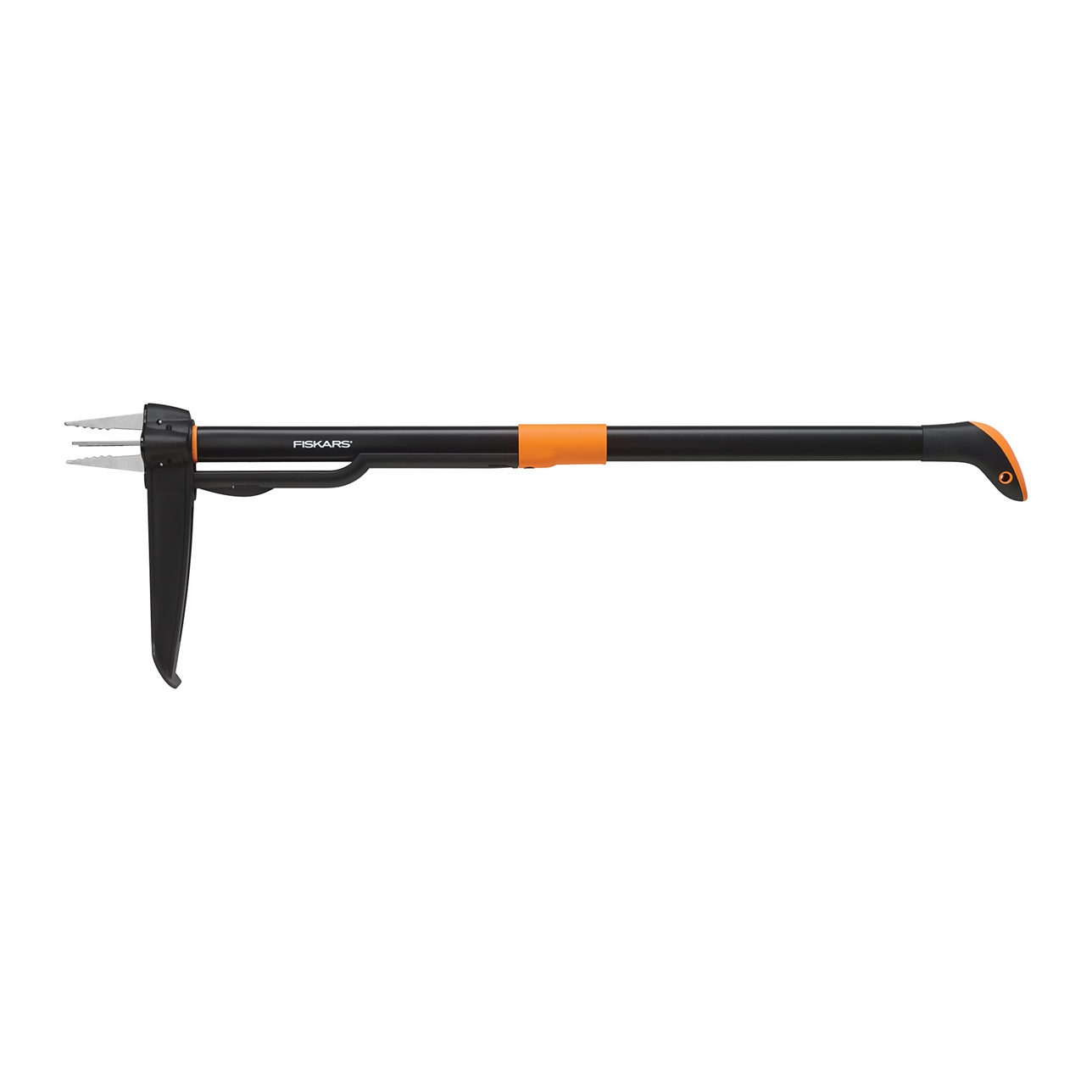 Fiskars 4-claw stand-up weed puller with long handle and foot pedal