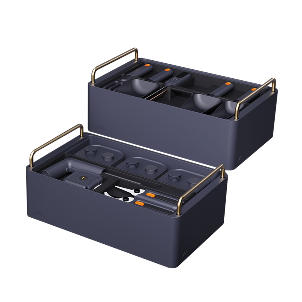 Two-layer rolling garden tool kit with organized tools – trowel, pruners, sprayer, gloves